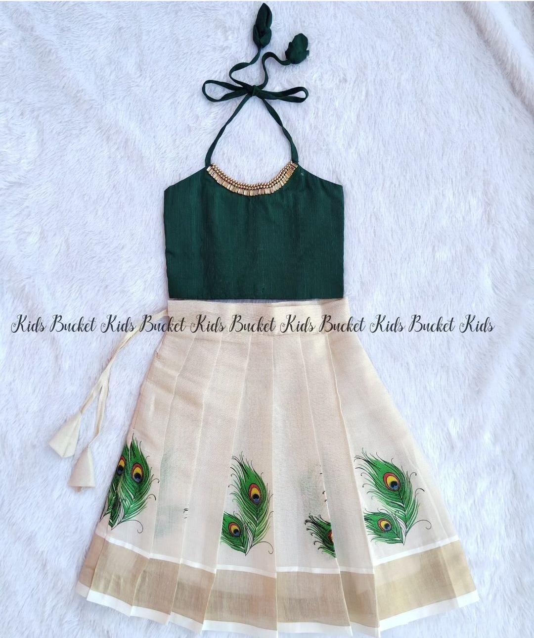 Peacock Feather Print Skirt & Tie in Top - KBGP004