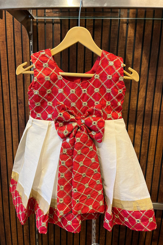 Glass Work Sparkle Bow Frock - KBGF014