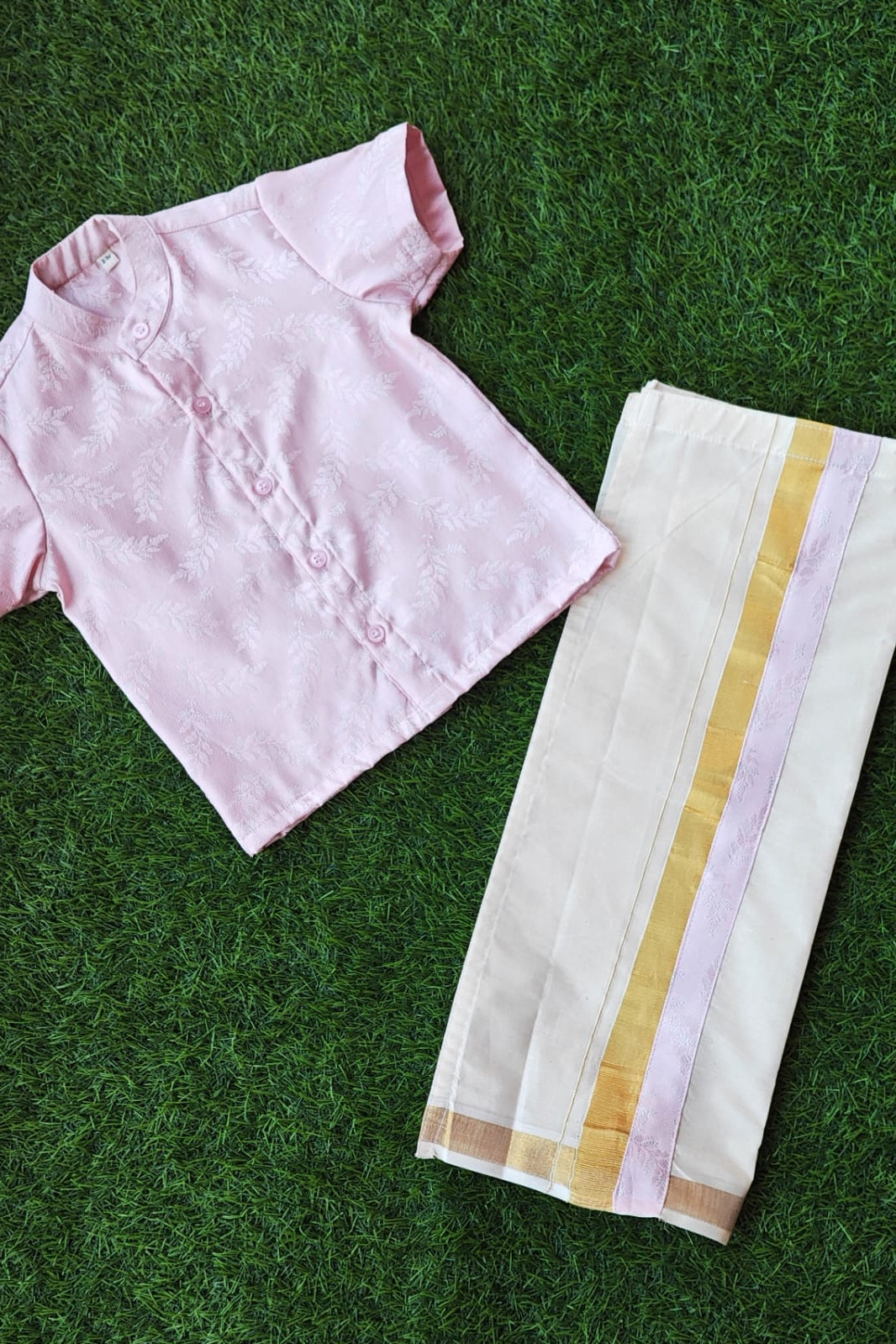 Baby Pink Elegance Shirt & Mundu Set - KBBSDP01