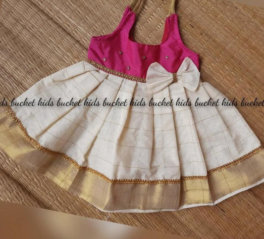 Pink-Gold Plait Dress - KBGF024