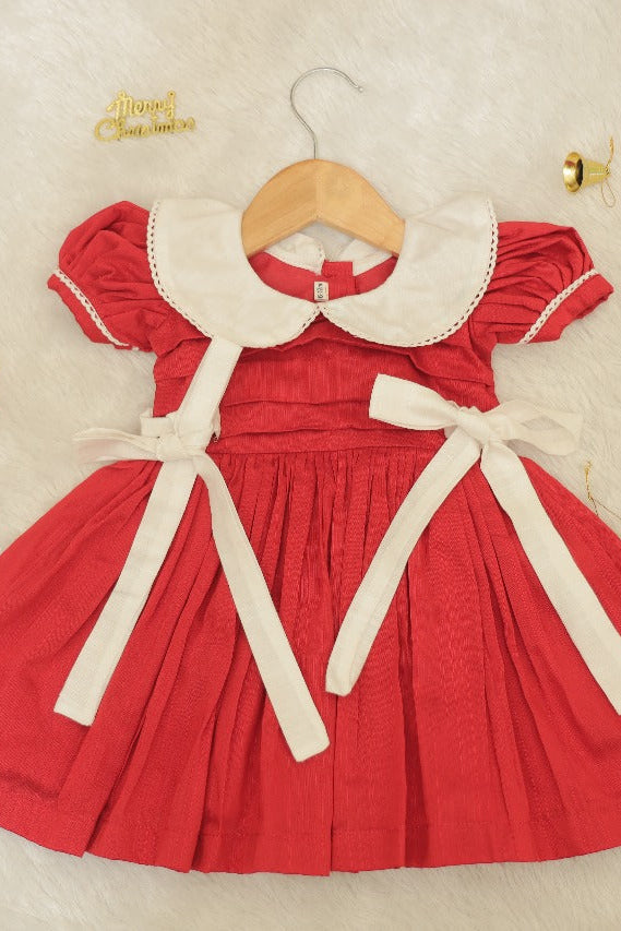 Red Peter Pan Collar Frock- KBGXF011