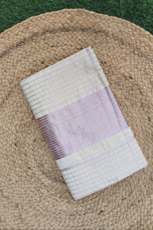 Rose Gold Line Cotton Kasavu Saree