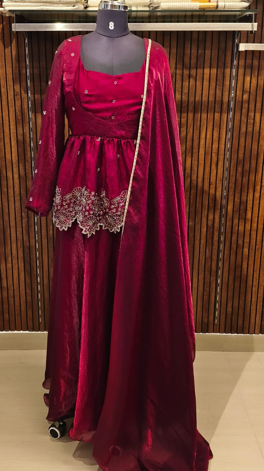 Wine Petal Anarkali Set - KBWA002
