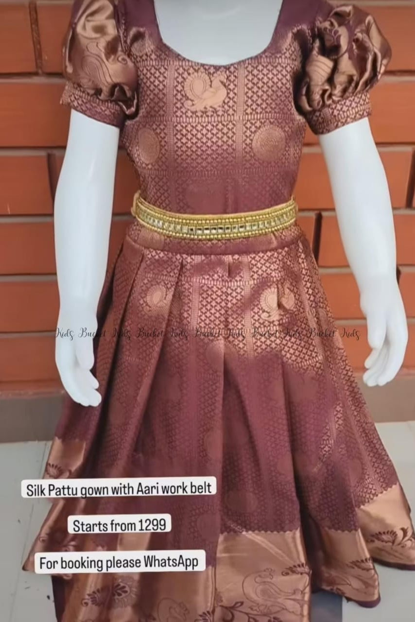 Elegant puff sleeves Little Princess Silk Gown - KBGSP008