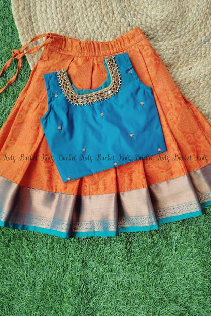 Peacock Teal & Gold Work  Pattupavada  - KBGSP006