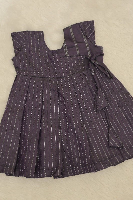 Pleated with Tie Silk Frock - KBGFP018