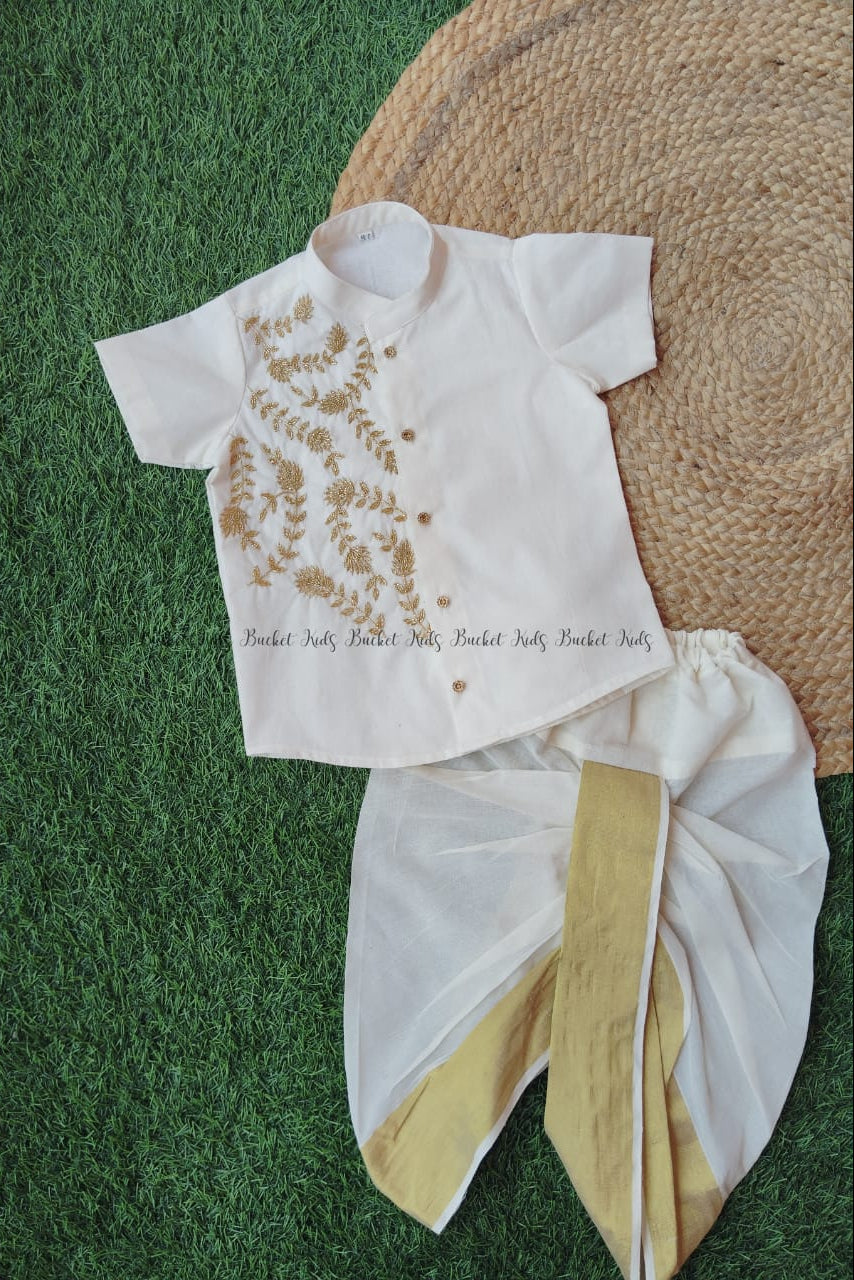 Golden Leaf Hand Made Kurta Dhoti - KBBHK015
