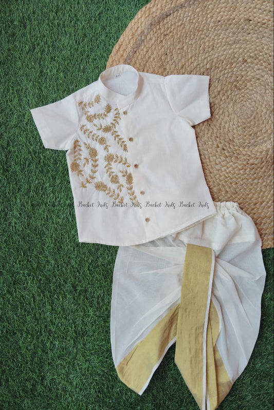 Golden Leaf Hand Made Kurta Dhoti - KBBHK015
