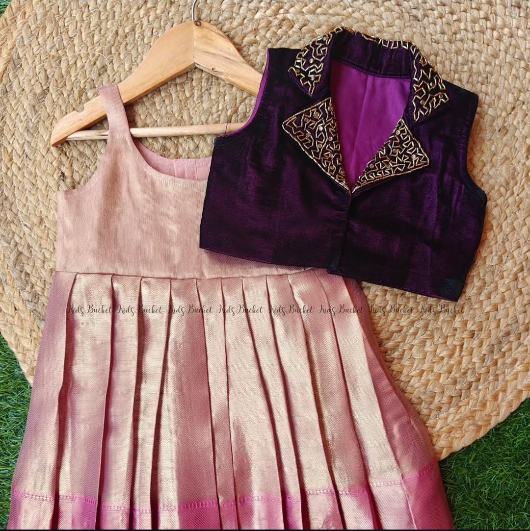 Rose Gold Petticoat Skirt & Notched Collar Top Set - KBGSP010