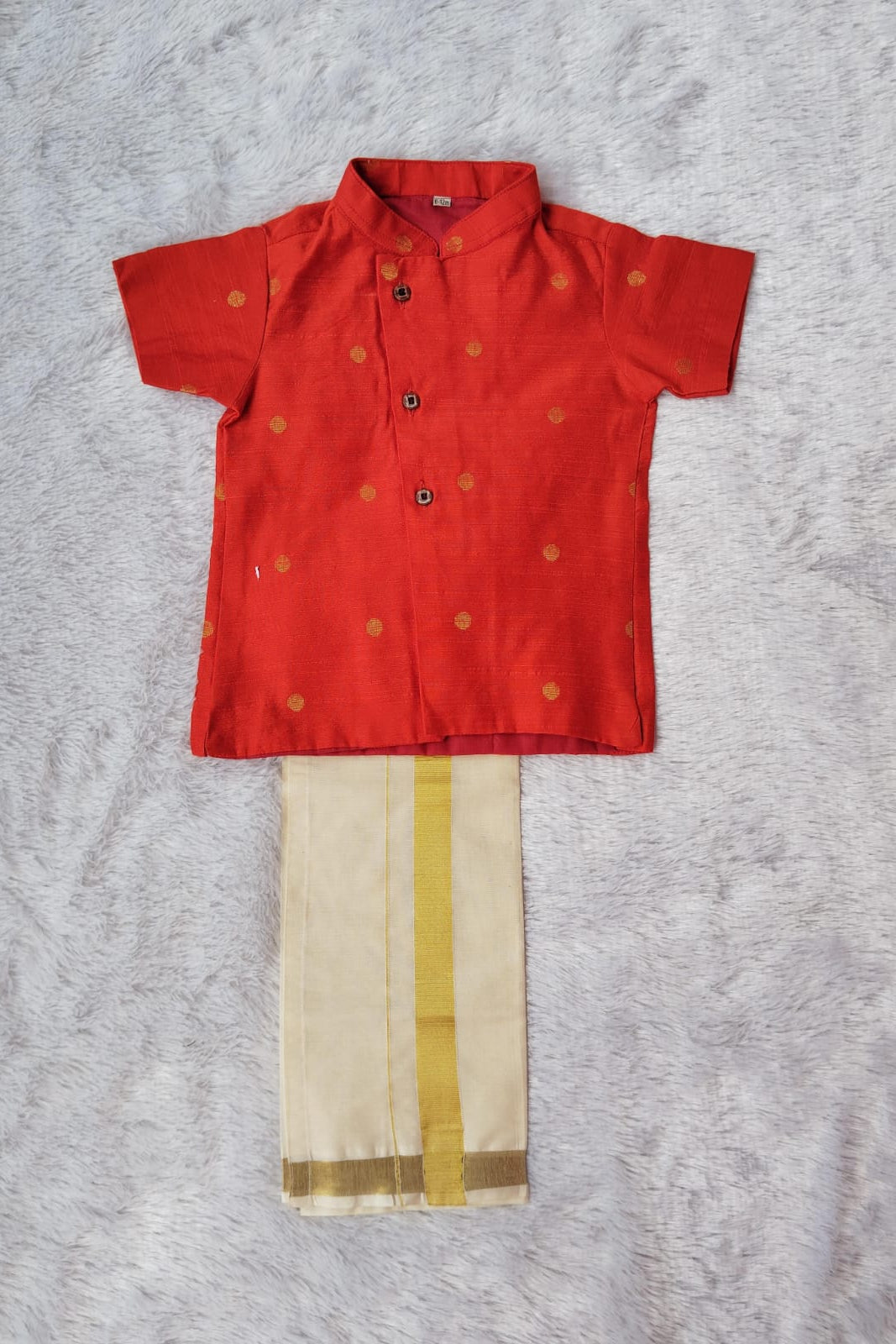 Polka Print Shirt & Mundu Set - KBBK005