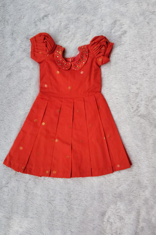 Polka Print Peter Pan Colar Frock - KBGCRF014