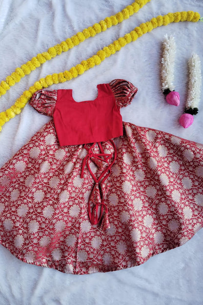 Ruby Red Brocade Skirt & Top Set - KBGP001