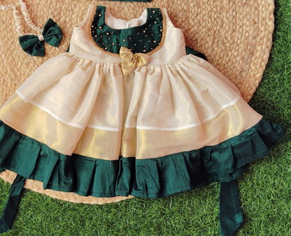 Green Pearl Frill Frock - KBGCGF015