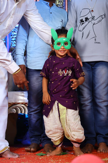 Lord Venkateshwara Themed Kurtha & Dhoti Sets-KBBHK012