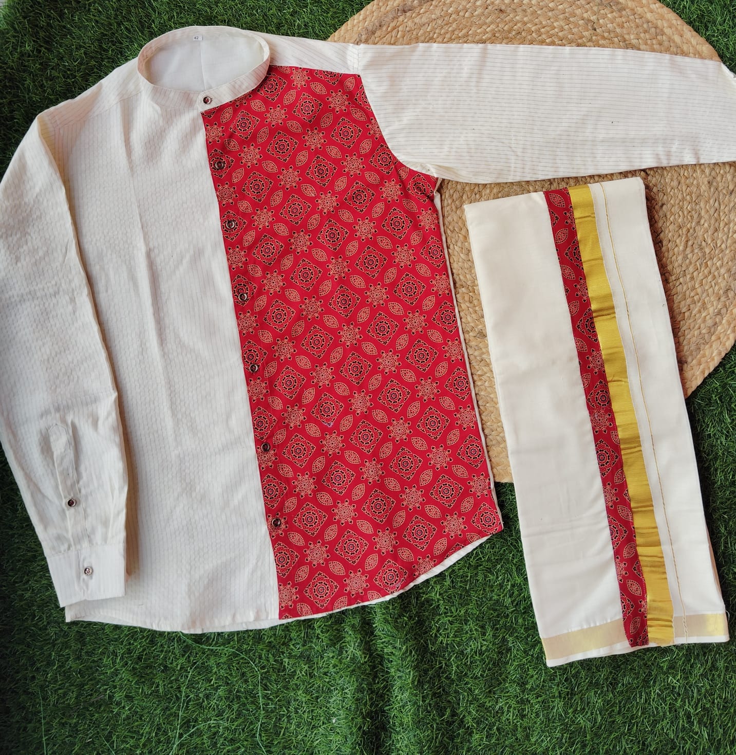 Stripes with Ajrak Mix Shirt and Mundu - KBSATC007