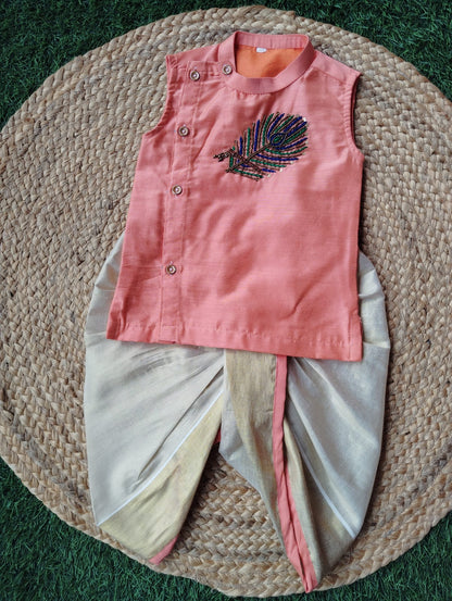 Peacock Feather Kurta and Tissue  Dhothi Pants - KBBHK001