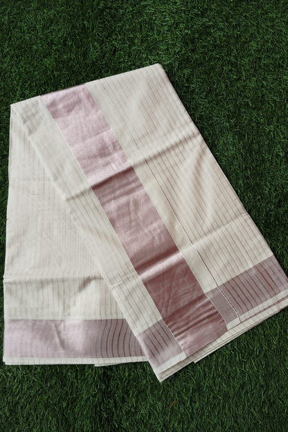 Rose Gold Line Cotton Kasavu Saree