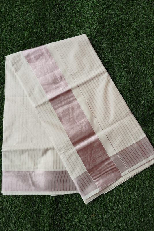 Rose Gold Line Cotton Kasavu Saree