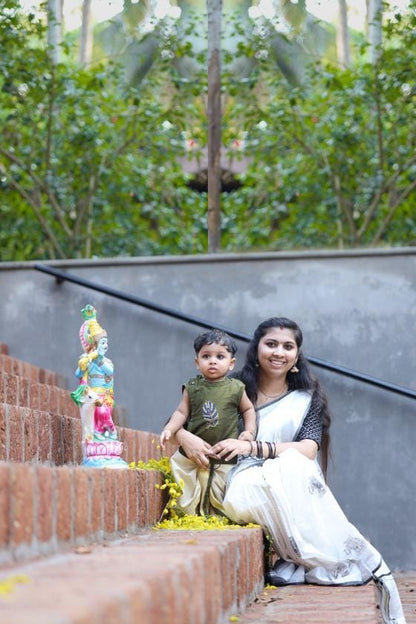 Peacock Feather Kurta and Tissue  Dhothi Pants - KBBHK001