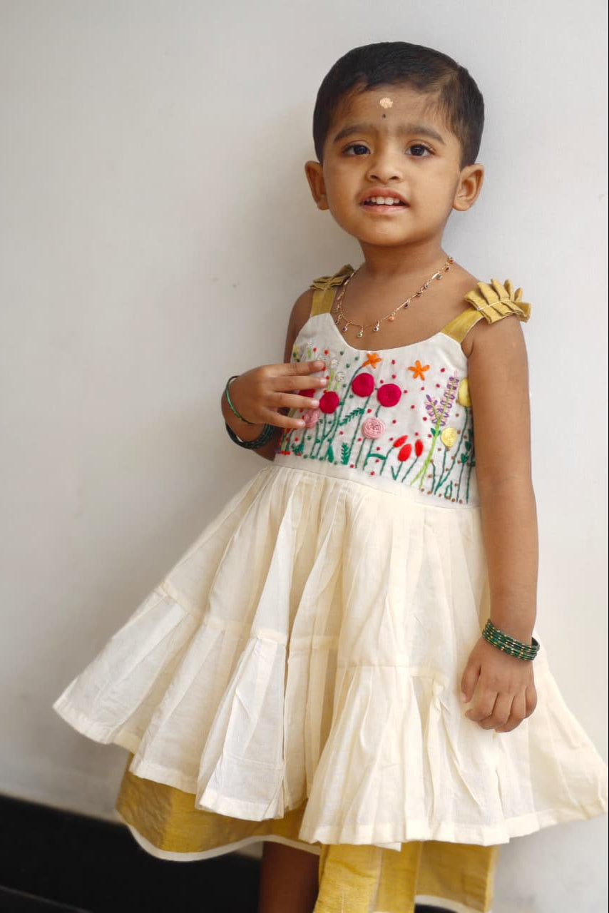 Little Floral Handloom Frock - KBGF009