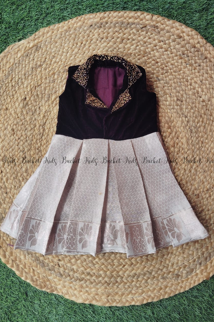 Rose Gold Petticoat Skirt & Notched Collar Top Set - KBGSP010