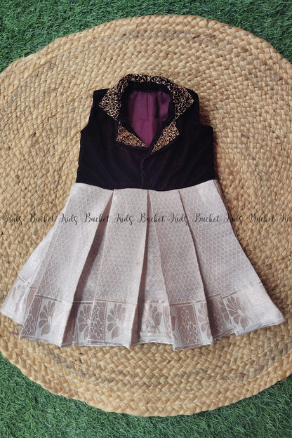 Rose Gold Petticoat Skirt & Notched Collar Top Set - KBGSP010