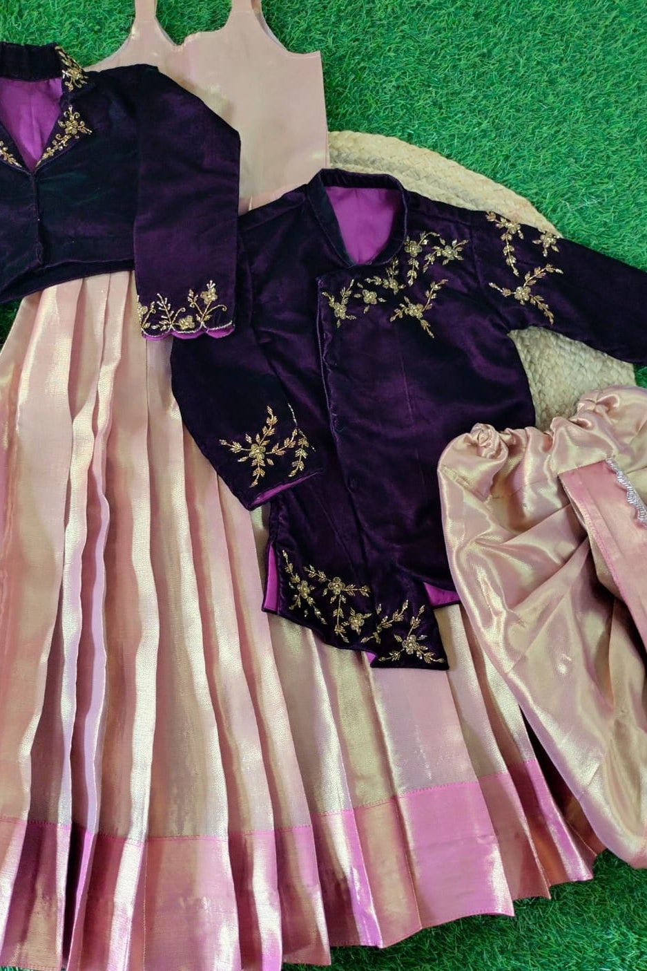 Rose Gold Petticoat Skirt & Notched Collar Top Set - KBGSP010