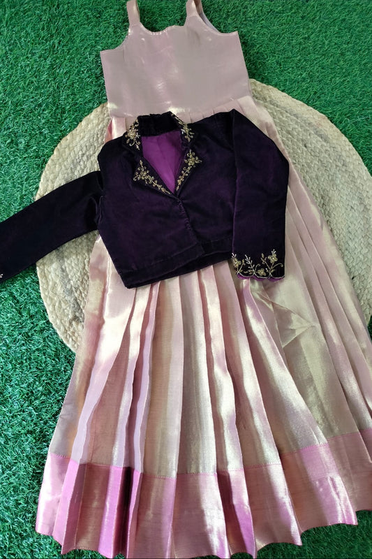 Rose Gold Petticoat Skirt & Notched Collar Top Set - KBGSP010