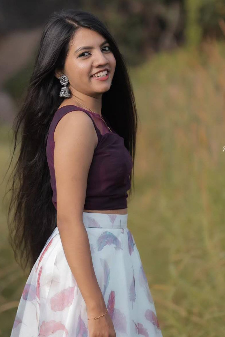 Dark Wine Organza Skirt & Crop Top Set - KBGWP019