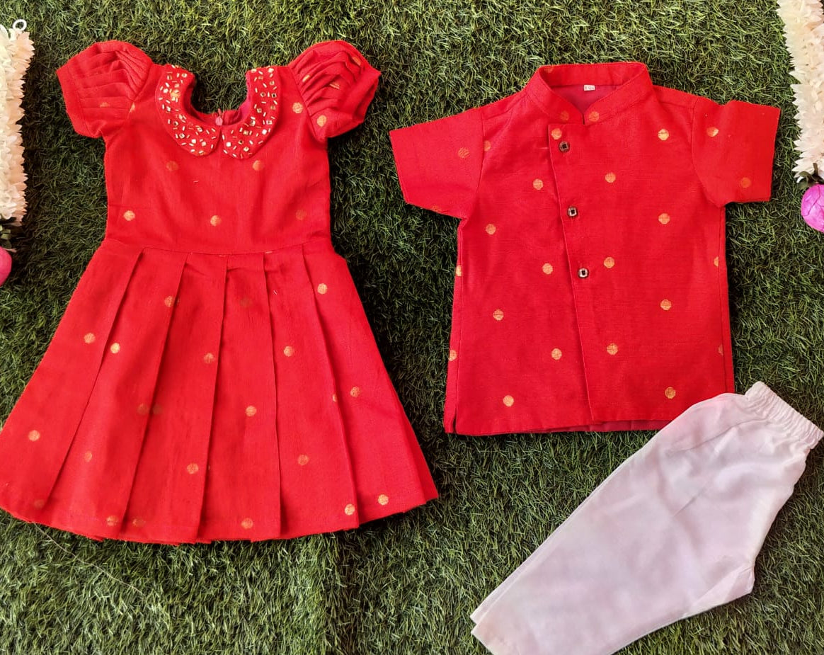 Polka Print Shirt & Mundu Set - KBBK005