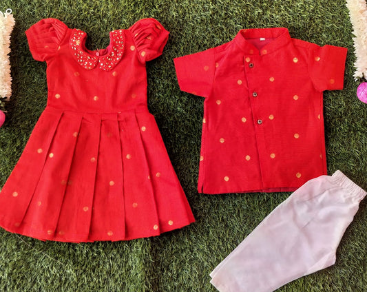 Polka Print Shirt & Mundu Set - KBBK005