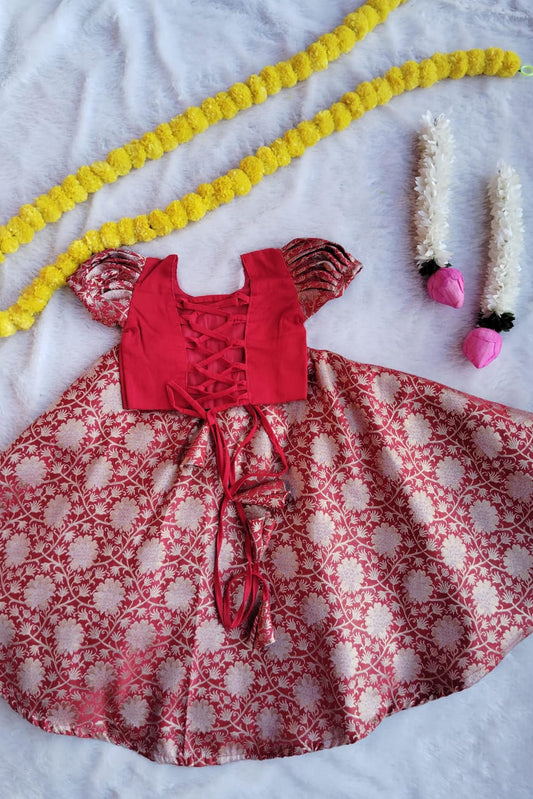 Ruby Red Brocade Skirt & Top Set - KBGP001