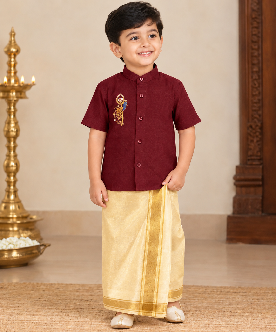 Cotton Shirt with Hand Embroidery and Dhoti -RD