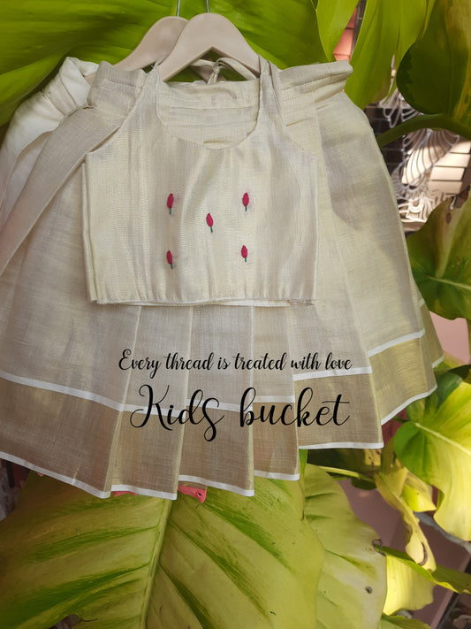 Tulip Embroidery Golden Tissue Pattupavada