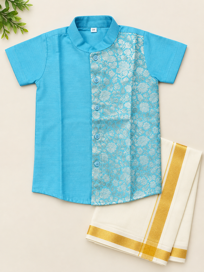 Brocade Mix Shirt & Vesti Set - KBBBS002
