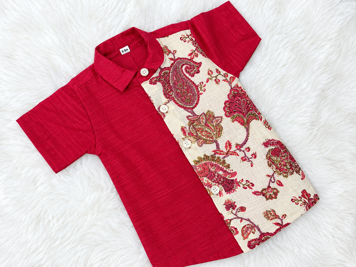 Brocade Mix Shirt & Vesti Set - KBBBS0011
