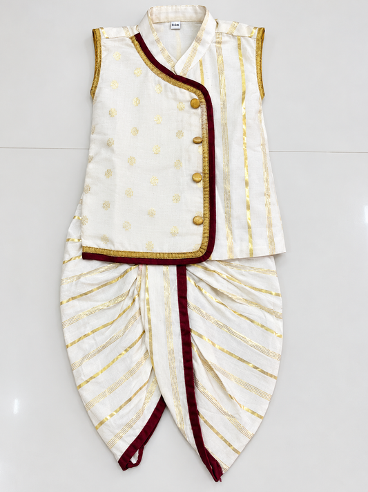 White coin desing Said Button Kurtha with Dhoti RD