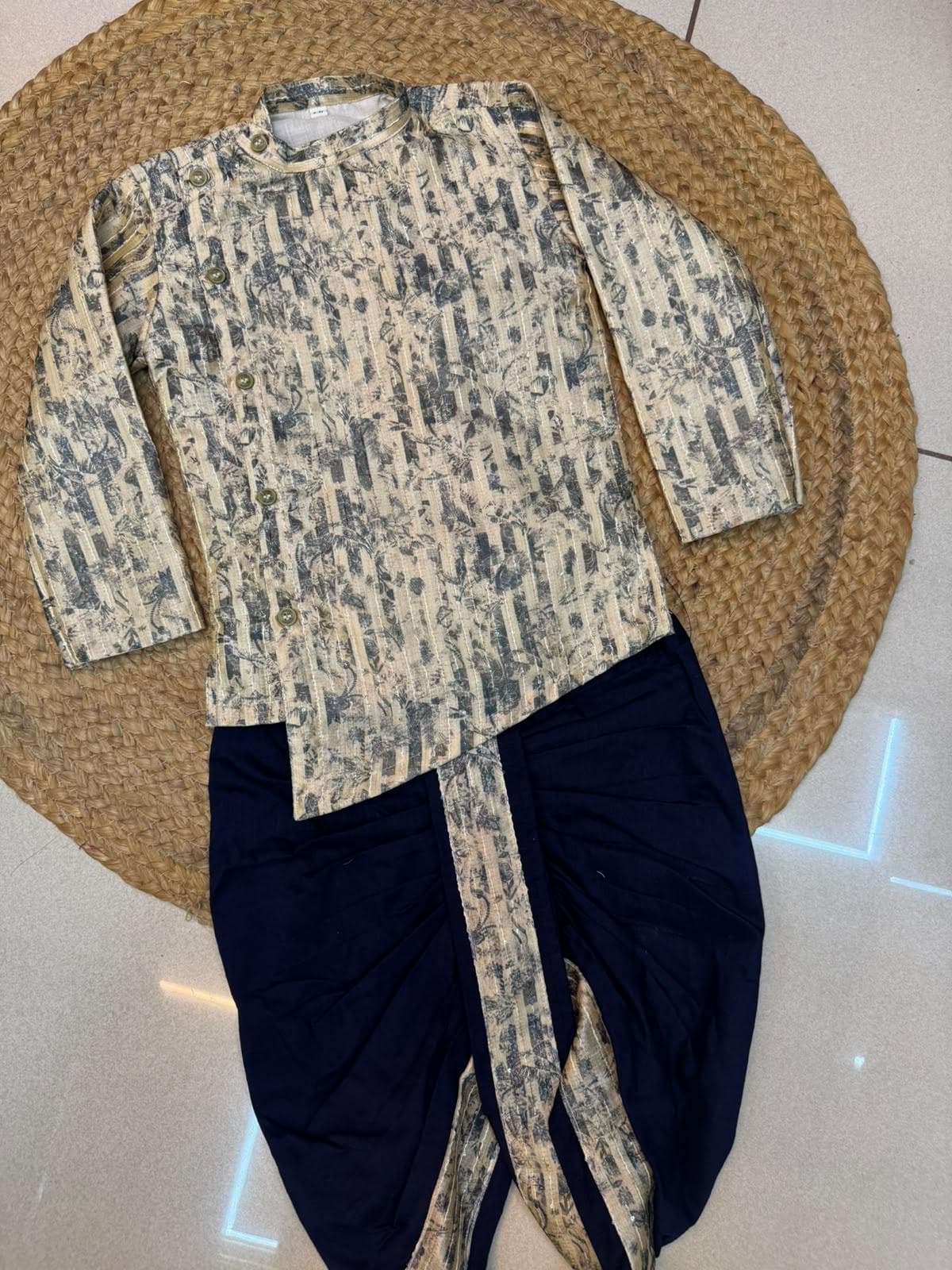 Cotton Printed Said Button Kurtha And Dhoti Set-1008