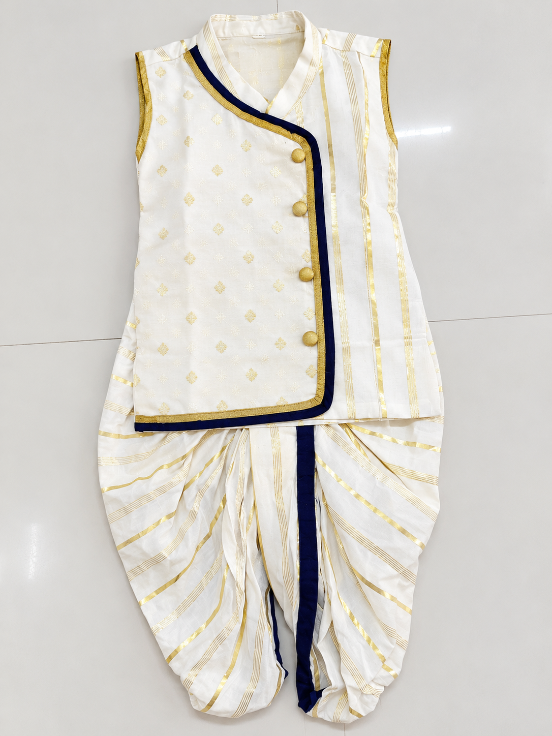 White coin desing Said Button Kurtha with Dhoti RD