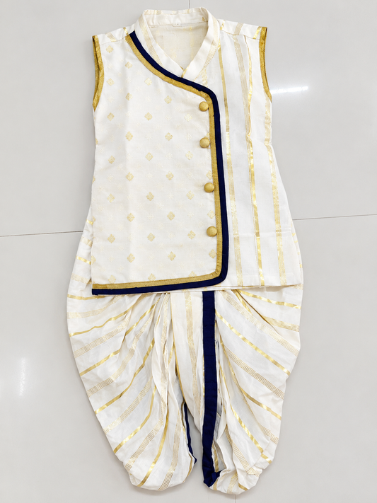 White coin desing Said Button Kurtha with Dhoti RD