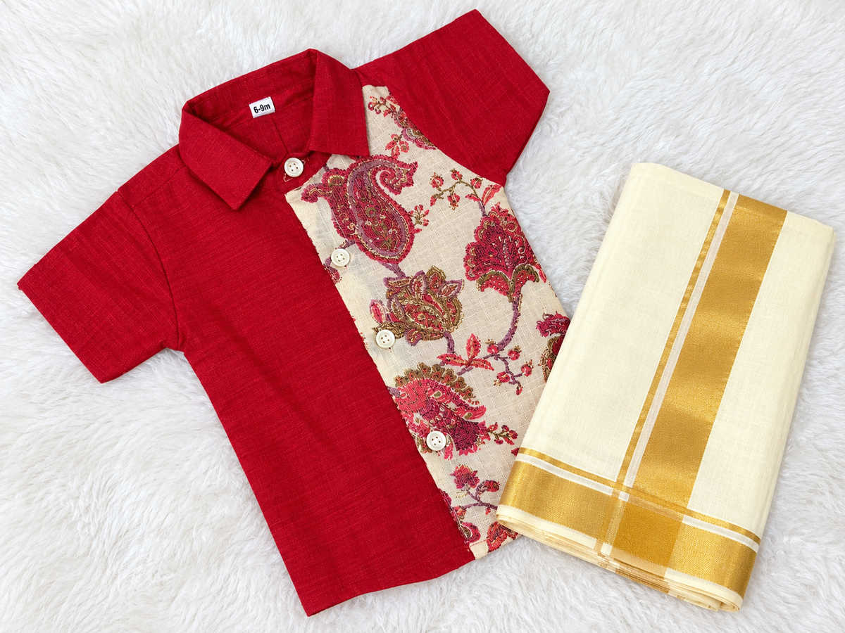 Brocade Mix Shirt & Vesti Set - KBBBS0011
