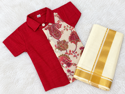 Brocade Mix Shirt & Vesti Set - KBBBS0011