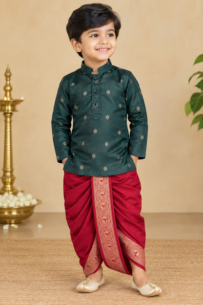 Green Silk Kurtha and Cotton dhoti pants -RD