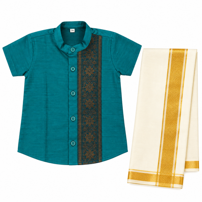 Brocade Mix Shirt & Vesti Set -  RD