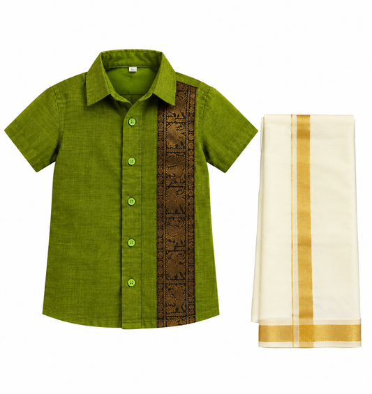 Brocade Mix Shirt & Vesti Set -  RD