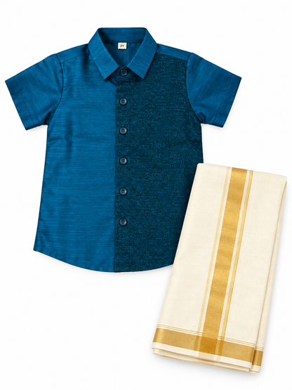 Brocade Mix Shirt & Vesti Set - KBBBS009