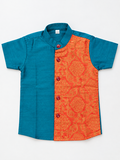 Brocade Mix Shirt & Vesti Set -  RD