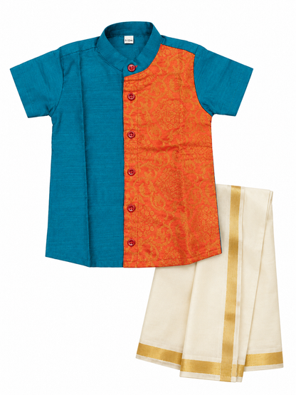 Brocade Mix Shirt & Vesti Set -  RD