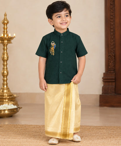 Cotton Shirt with Hand Embroidery and Dhoti -RD