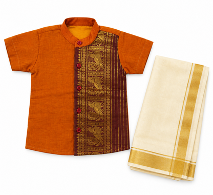 Brocade Mix Shirt & Vesti Set -  RD
